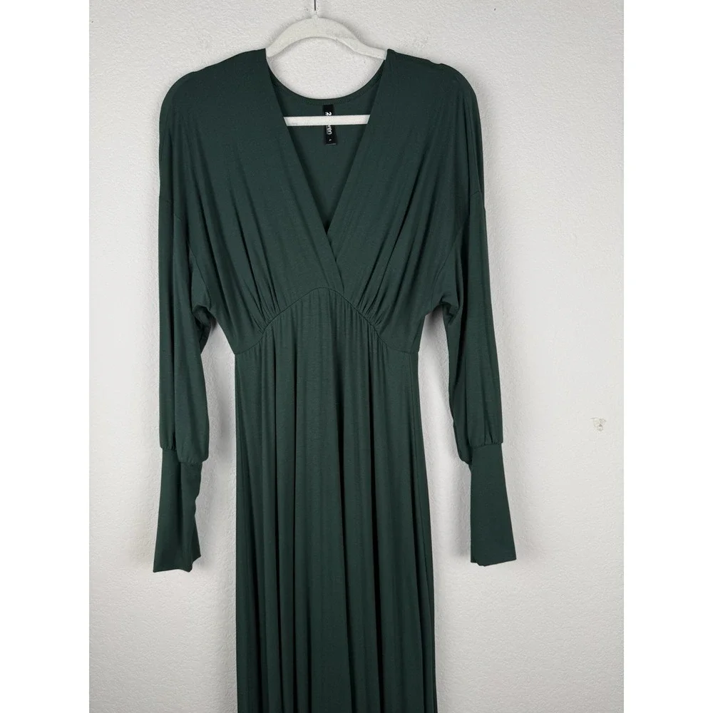24seven Comfort Apparel Bishop Sleeves Maxi Dress Women's‎ Large Green Stretch